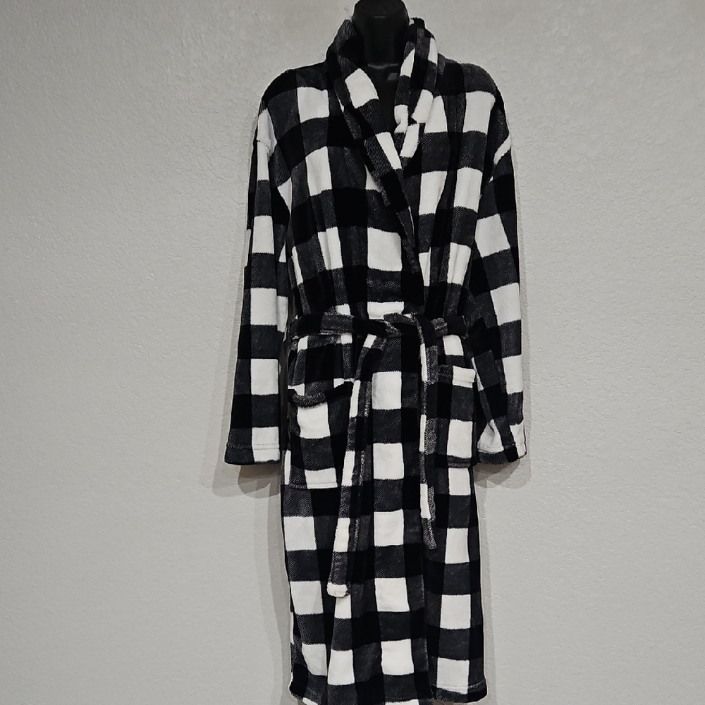 Sonoma | Women's Plaid Black White Plush Loungewear Robe Sz S/M